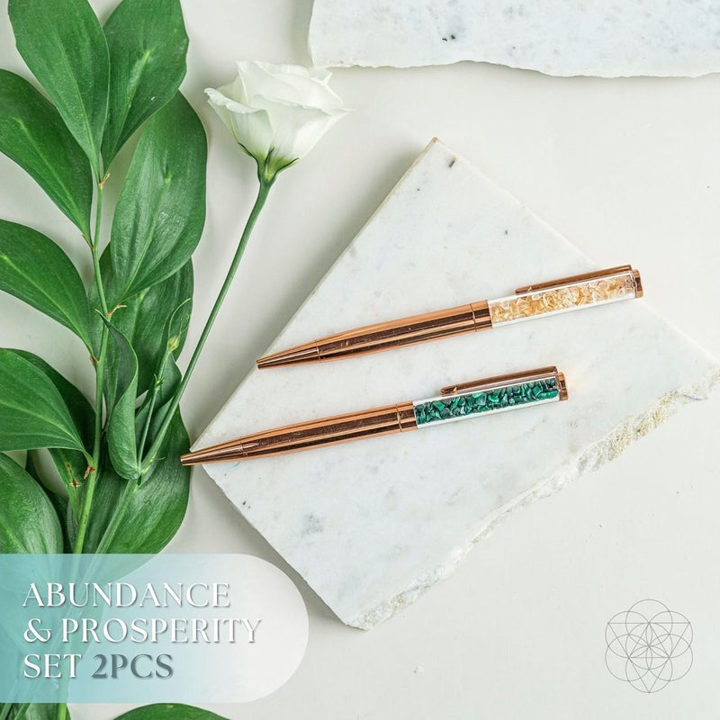 Conscious Items Abundance and Prosperity Pen Set Pyrite and Apatite Crystal Pen Set - Pen Set with Crystals - Fancy Pens for Women - Cute Pens for Girls - Real Natural Healing Crystal Pens - Image 2